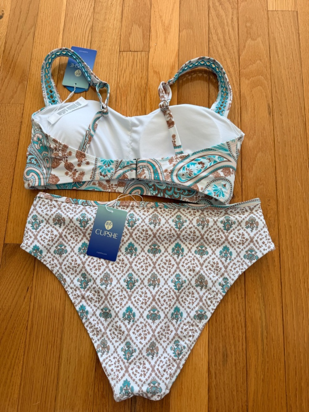 Cupshe Turquoise and Cream Paisley High-Waist Bikini - Picture 4 of 8